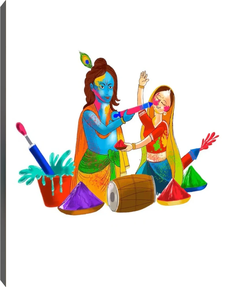 Festive Radha Krishna Holi Celebration Canvas wall art print | PrintPosters.in